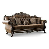 Furniture of America Innes Faux Leather Tufted Sofa in Dark Cherry and Brown