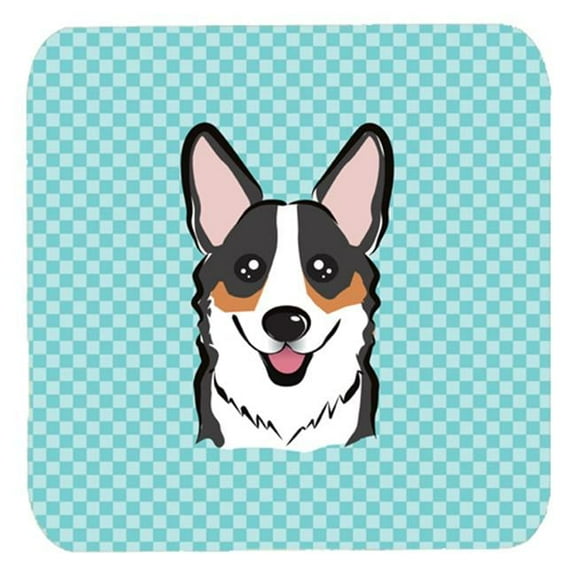 3.5 x 3.5 In. Checkerboard Blue Corgi Foam Coasters, Set Of 4