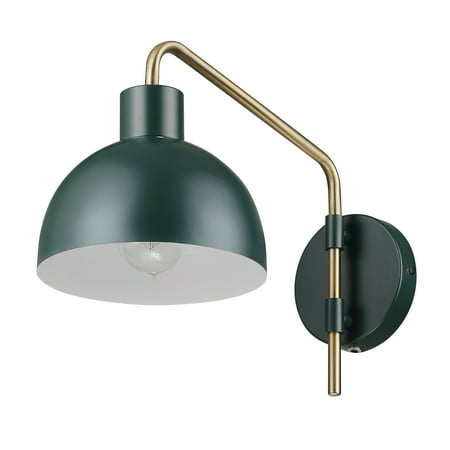 Globe Electric Dimitri 1-Light Matte Green Plug-In or Hardwire Wall Sconce with Antique Brass Accent Arm and In-Line On/Off Switch  65547