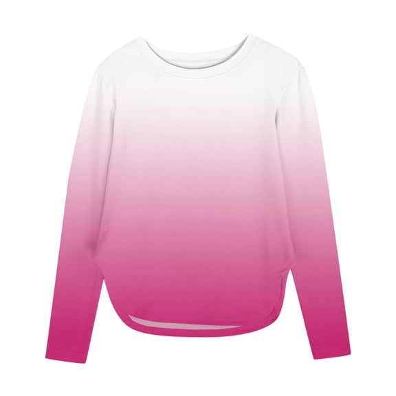 Efsteb Girls Athletic Shirts Hem Side Slit Tunic Tops Casual Lightweight Comfy Long Sleeve Crew Neck Gradient Print for Holidays(Hot Pink,4 Years)
