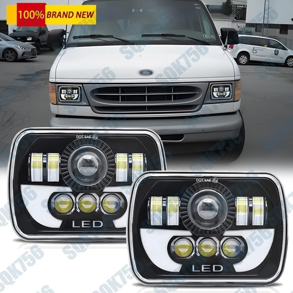 2Pcs 5x7" 7x6" LED High Low Beam Headlights For Ford E-150 E-250 E-350 Econoline