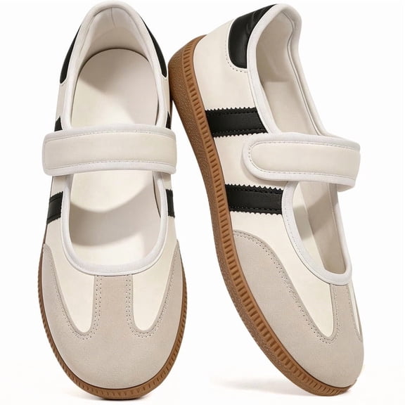 BERANMEY Mary Jane Style Sneakers for Women with Velcro Strap Comfortable Casual Tennis Shoes Non Slip Flat Sole Slip On Fashion Retro Sneakers for Everyday Daily