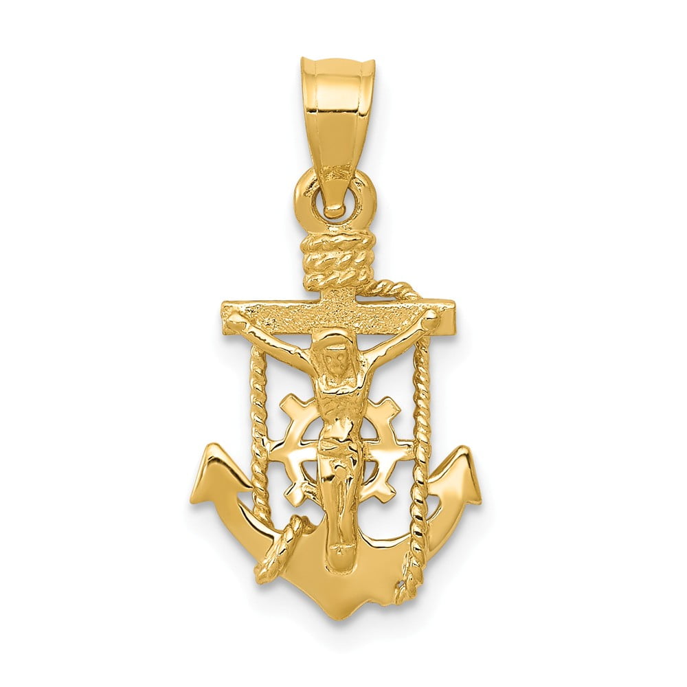 AA Jewels Solid 14k Yellow Gold Anchor Mariner Cross Pendant Crucifix