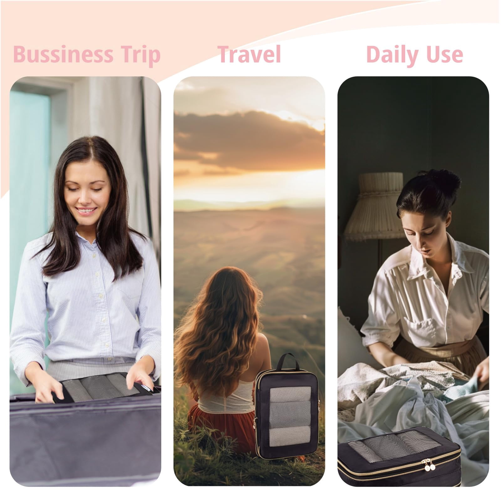 TRIPGEAR 3‑Set Double‑Deck Compression Packing Cubes, Lightweight Travel Luggage Organizer