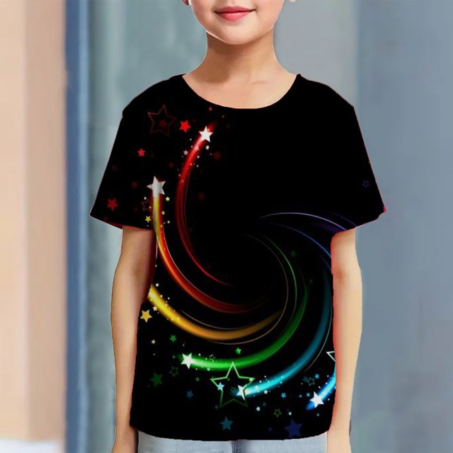 Zwiiyzr T-Shirts Graphiques 3D pour Tout-Petits Garçons Filles Colorés Espace Cool Col Rond T-Shirt Unisexe Manches Courtes 3-14 Ans Multicolore