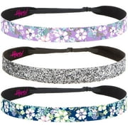 Hipsy Women's Adjustable No Slip Fashion & Glitter Headbands 3-Pack (Wide Floral Navy/Gunmetal/Purple)