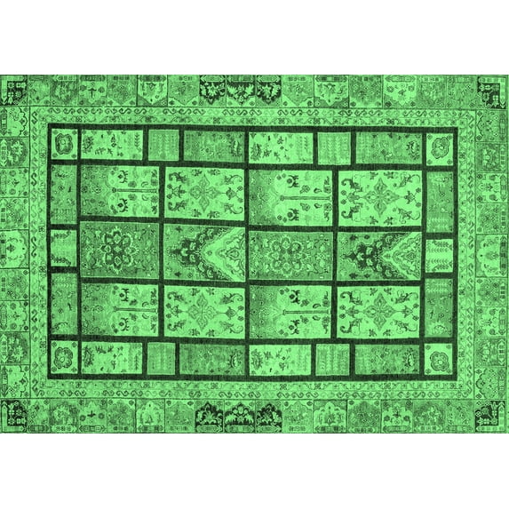 Ahgly Company Indoor Rectangle Abstract Emerald Green Modern Area Rugs, 2' x 5'