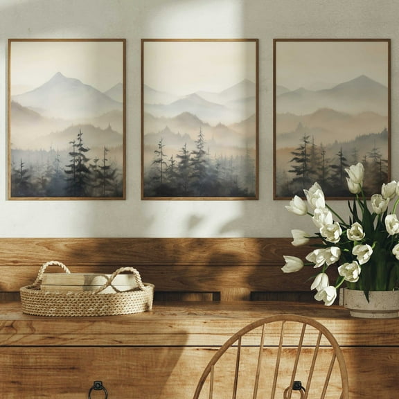 Luvia Forest & Mountain Landscape Poster, Forest Landscape, Naturebedroom Decor, Nature Triptych Set Of 3, Forest, Modern Wall Decor Set 3 Prints 8x12 UNFRAMED
