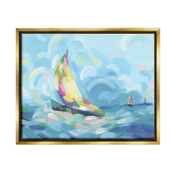 Stupell Industries Abstract Sailboat Scenery Nature Painting Gold Floater Framed Canvas Art Print Wall Art, 31 x 25