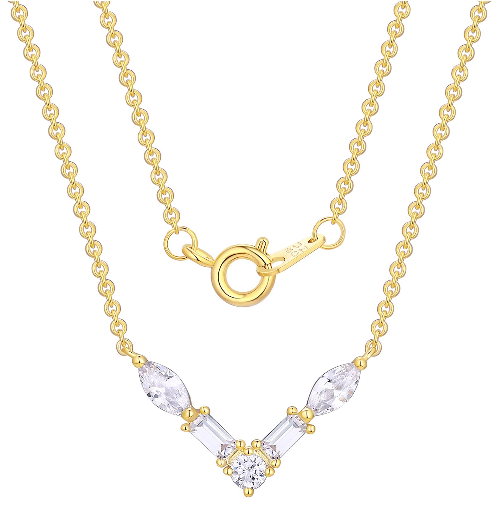 14KT Gold Flash Plated Double Necklace Set with Simulated Diamonds Adult