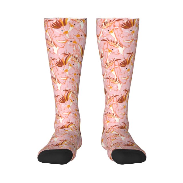 Fotbe Pink Cockatoo Birds Calcetas Divertidas Estampadas para Hombre y Mujer, Calcetas de Algodón hasta la Rodilla para Caminar, Correr, Enfermería y Embarazo