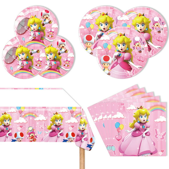 41Pcs Princess Peach Party Tableware Birthday Party Decorations Princess Themd Party Supplies Set  1 Tablecloth, 10 Plates 7",10 Plates 9", 20 Napkins for Girls Birthday Party Baby Shower