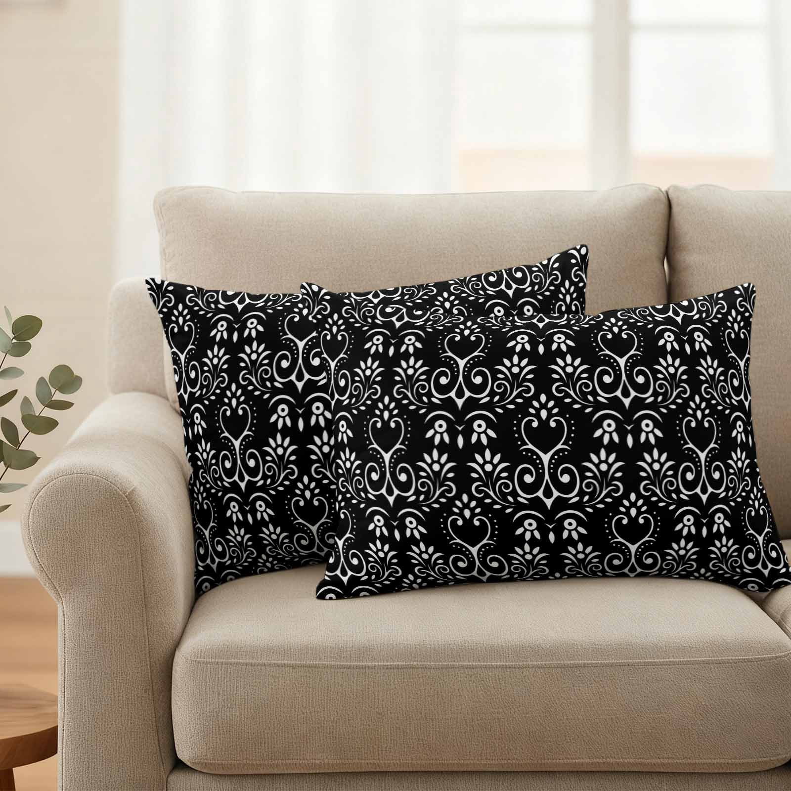 Black Spring Floral Outdoor Waterproof Pillow Covers, Modern Abstract Art Farmhouse Decorative Rectangle Throw Pillowcase Sofa Cushion Sham for Patio/Couch/Chair, 20"x12" 2 Pack
