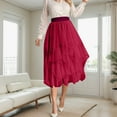 thumbnail image 2 of JIANJIA Skirts for Women Summer Solid Color Irregular Mesh High Waist Slim Medium Length Holiday Wear,Red,XL, 2 of 5