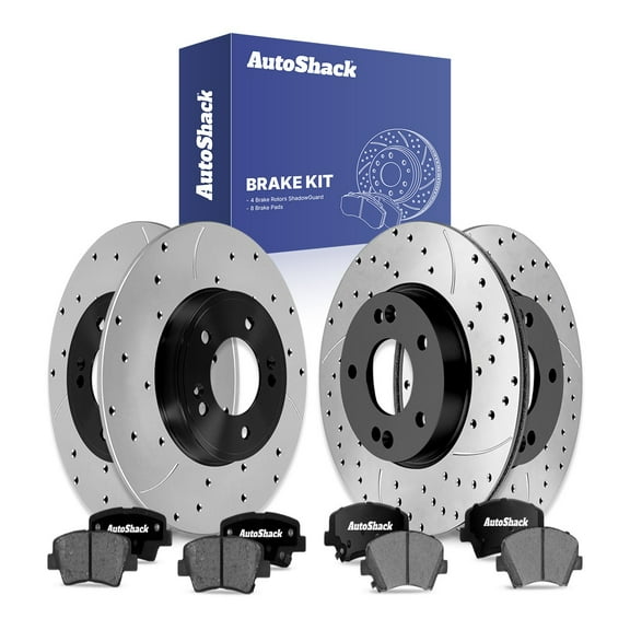 AutoShack Front Vented & Rear Solid Drilled & Slotted E-Coated Brake Rotors   Ceramic Pads 12-PC Brake Kit Replacement for 2016 Hyundai Veloster ShadowGuard