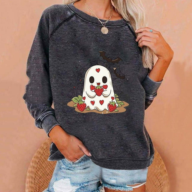 Ailaofu Halloween Sweatshirts for Women Ghost Pumpkin Sweater Cute Spooky Coffee Graphic Pullover Shirts