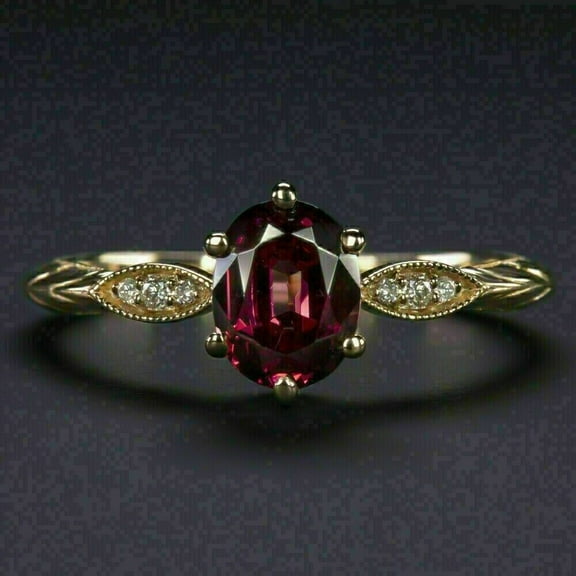 2.10Ct Oval Cut Simulated Red Ruby Women's Engagement Gift Ring 14K Yellow Gold Plated