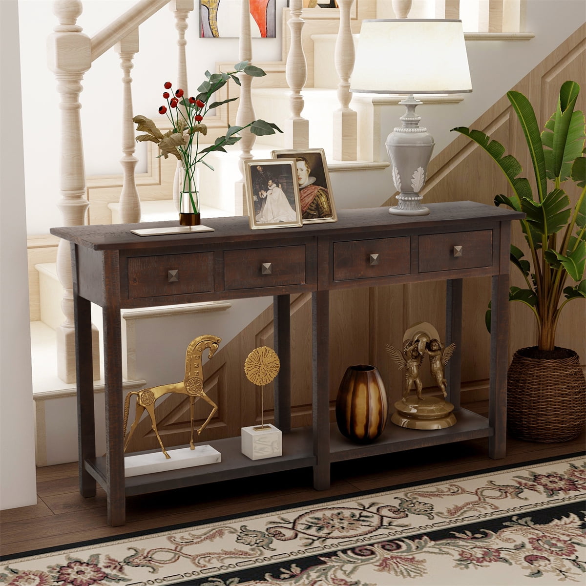 Console Table, Rustic Rectangular Console Table with 4 Functional ...