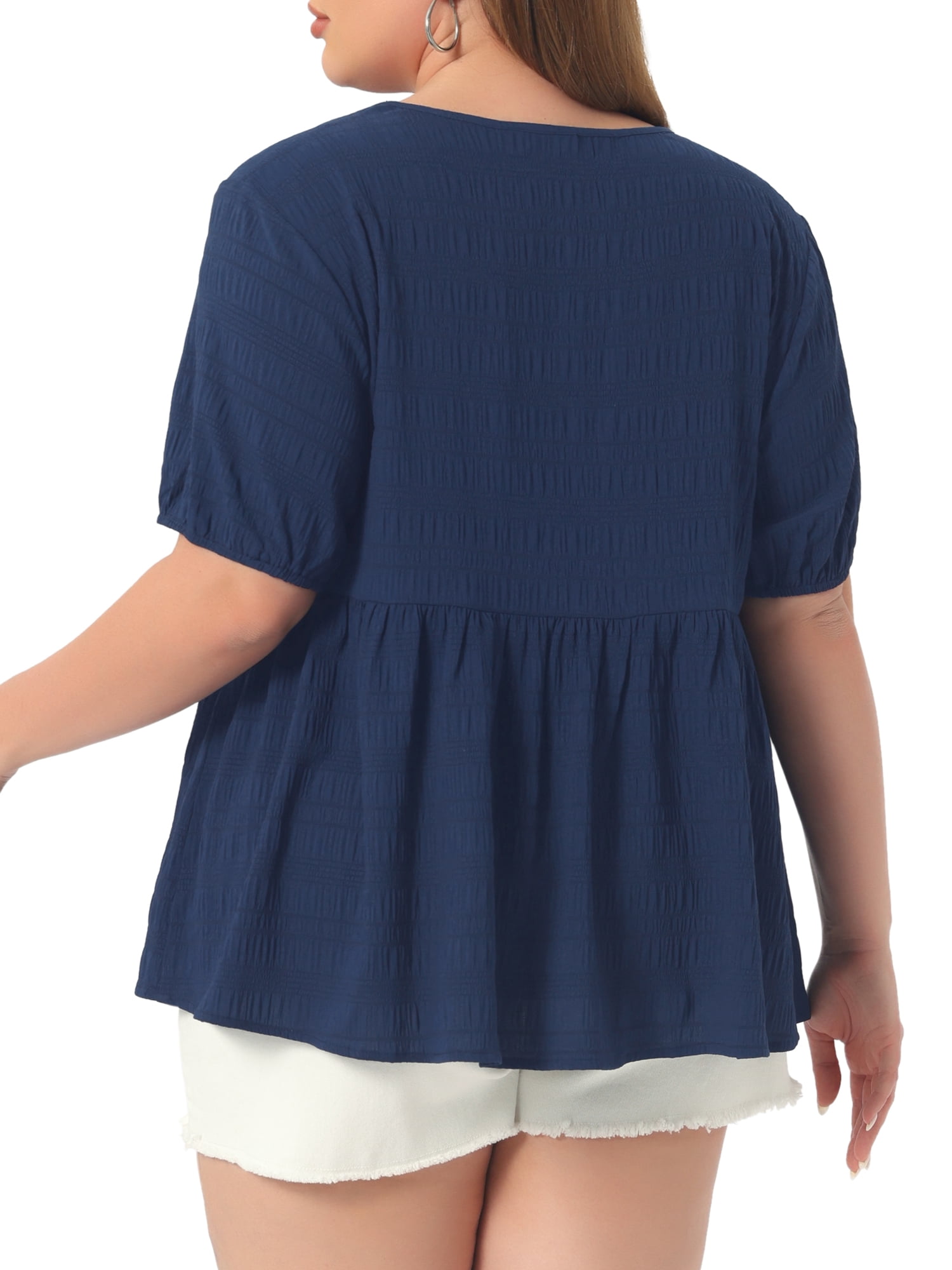 DARING DIVA Women's Plus Babydoll Tops Crewneck  Loose Fit Flowy Blouse 2X Navy Blue