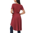 thumbnail image 3 of INSPIRE CHIC Women's Short Sleeve High Low Hem Tops Round Neck Tie Waist Asymmetrical Irregular Hem Blouse S Wine Red, 3 of 6