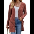 thumbnail image 3 of Cárdigan de Punto Suave para Mujer, Moda Otoño 2025, Abrigo de Larga Abierto con Bolsillos. Rojo Ladrillo L, 3 of 9