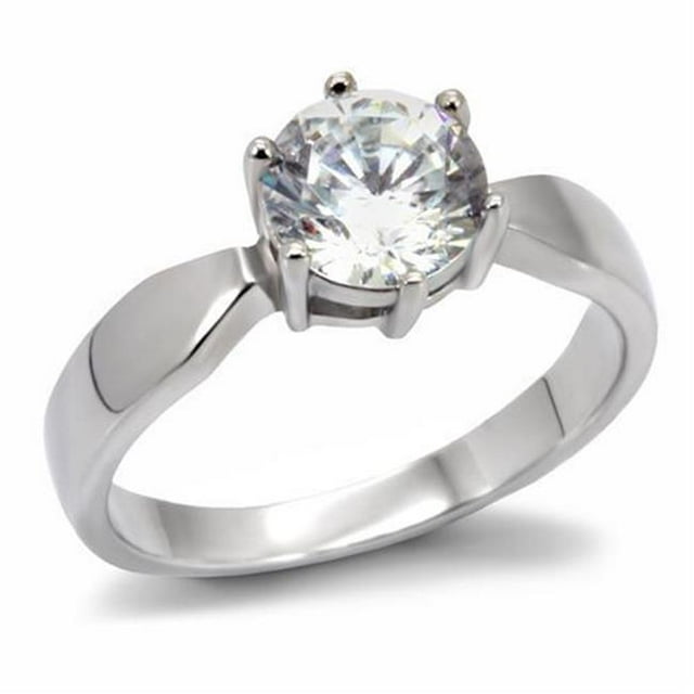 Alamode TK071-8 Bague en Acier Inoxydable Poli pour Femmes avec Grade AAA CZ en Transparent - Taille 8