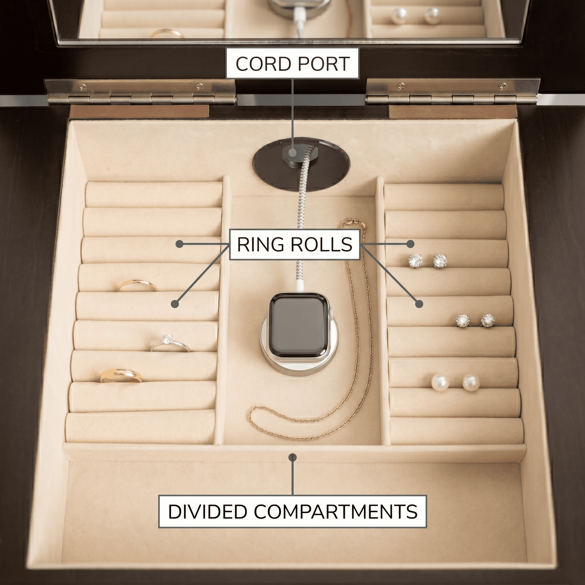 Hives & Honey - Crystal Standing Women's Wood Jewelry Armoire - Espresso
