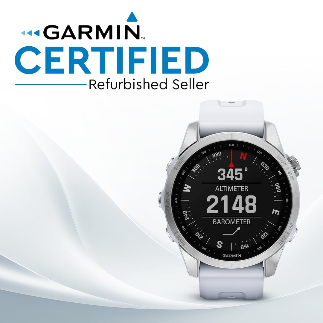 Restored Garmin Fenix 7S GPS Smartwatch Touchscreen Silver with Whitestone Band (Refurbished)