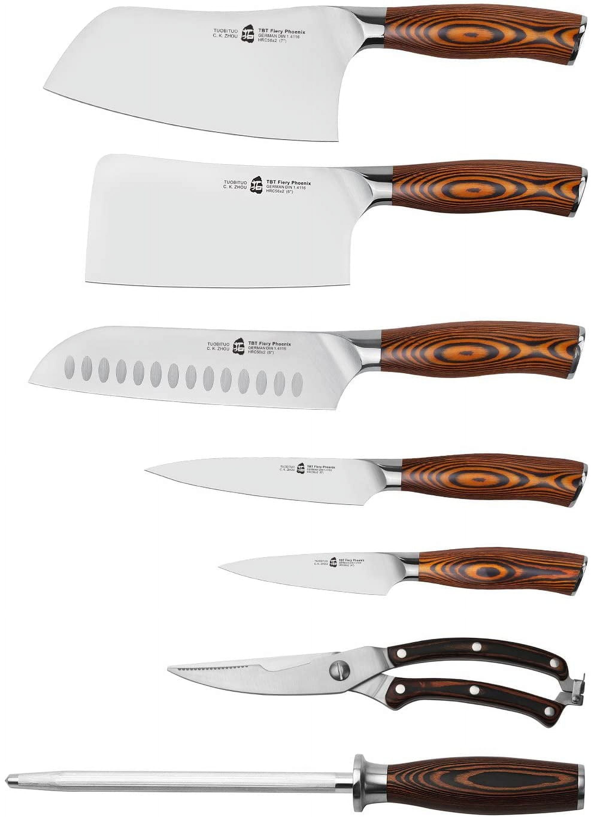 Tuo Cutlery Fiery Phoenix 8-Piece Kitchen Knife Block Set (Chef's + Bead) -  Blade HQ