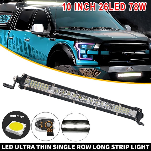 10 Inch 78W Slim Single Row LED Light Bar, 26 COB Chips Combo Beam Off Road Driving Lights, IP67 Waterproof LED Work Light for Truck SUV ATV UTV Boat Pickup Vehicle
