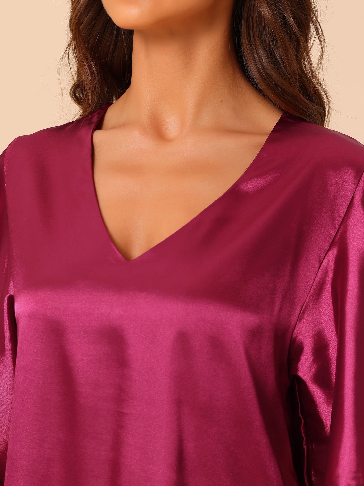 DARING DIVA Women's Satin Flare Bell Short Sleeve Nightgown S Deep Red