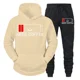 thumbnail image 3 of Conjunto de 2 piezas de sudadera y pantalón divertidos para hombre con estampado "Need Coffee" de manga larga con capucha y patrón de batería baja, ropa deportiva, 3 of 5