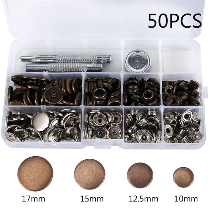 Heavy Duty Snap Fasteners 10/12.5/15/17mm 50 Press Studs Kit Sewing Press Studs Buttons