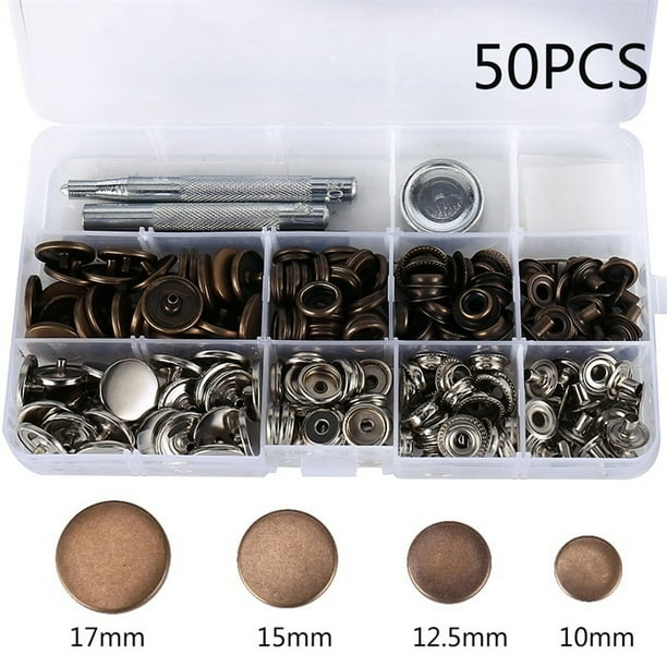 Heavy Duty Snap Fasteners 10/12.5/15/17mm 50 Press Studs Kit Sewing