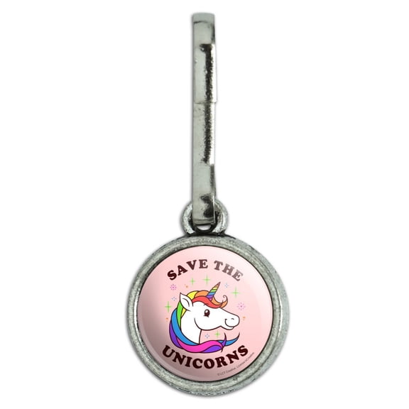 Save the Unicorns Rainbow Funny Humor Antiqued Charm Clothes Purse Suitcase Backpack Zipper Pull Aid