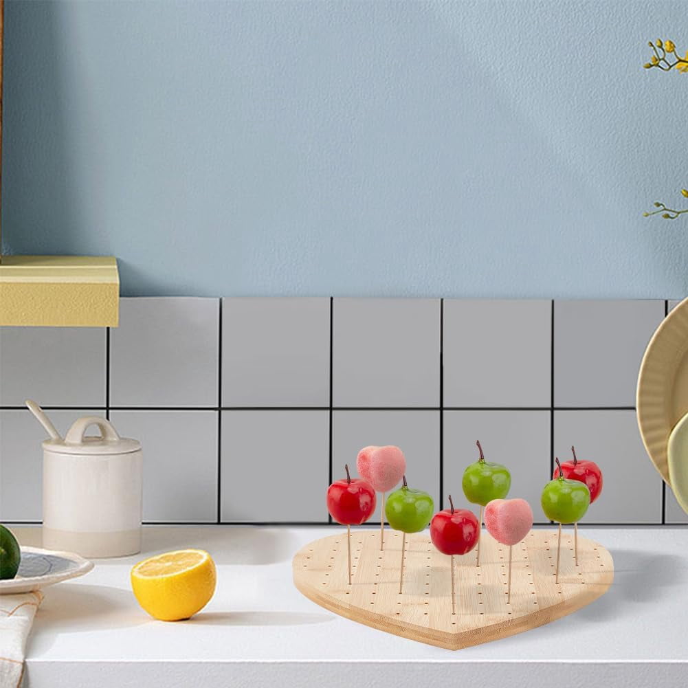 Bamboo Skewer Holder Heart Shape 99 Holes Lollipop Display Stand BurlyWood Color Wooden Appetizer Food Pick Display Holder