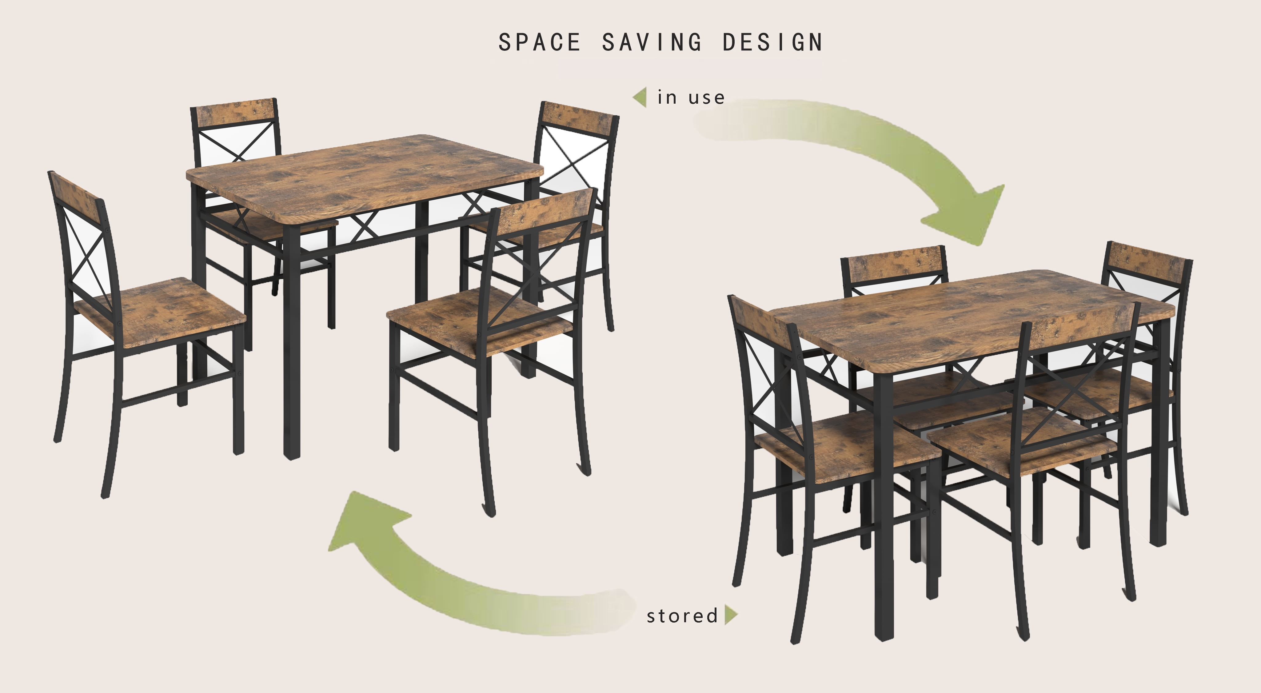 Yoneston 5-Piece Dining Table Chair Set, 43" Rectangular Kitchen Table with 4 Chairs for Breakfast Nook, Home Dining Room Pantry Canteen Café, Brown