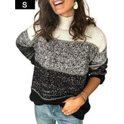 Women Color Block Striped Sweater Casual Knit Jumper