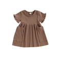 thumbnail image 1 of Faithtur Robes pour Filles, Manches Courtes Col Rond Couleur Unie Poches Robe Princesse Taille Haute pour Fête, 1 of 8