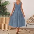 thumbnail image 7 of Women's 2024 Summer Casual Short Flutter Sleeve Crew Neck Smocked High Waist Flowy Maxi Dress, 7 of 7