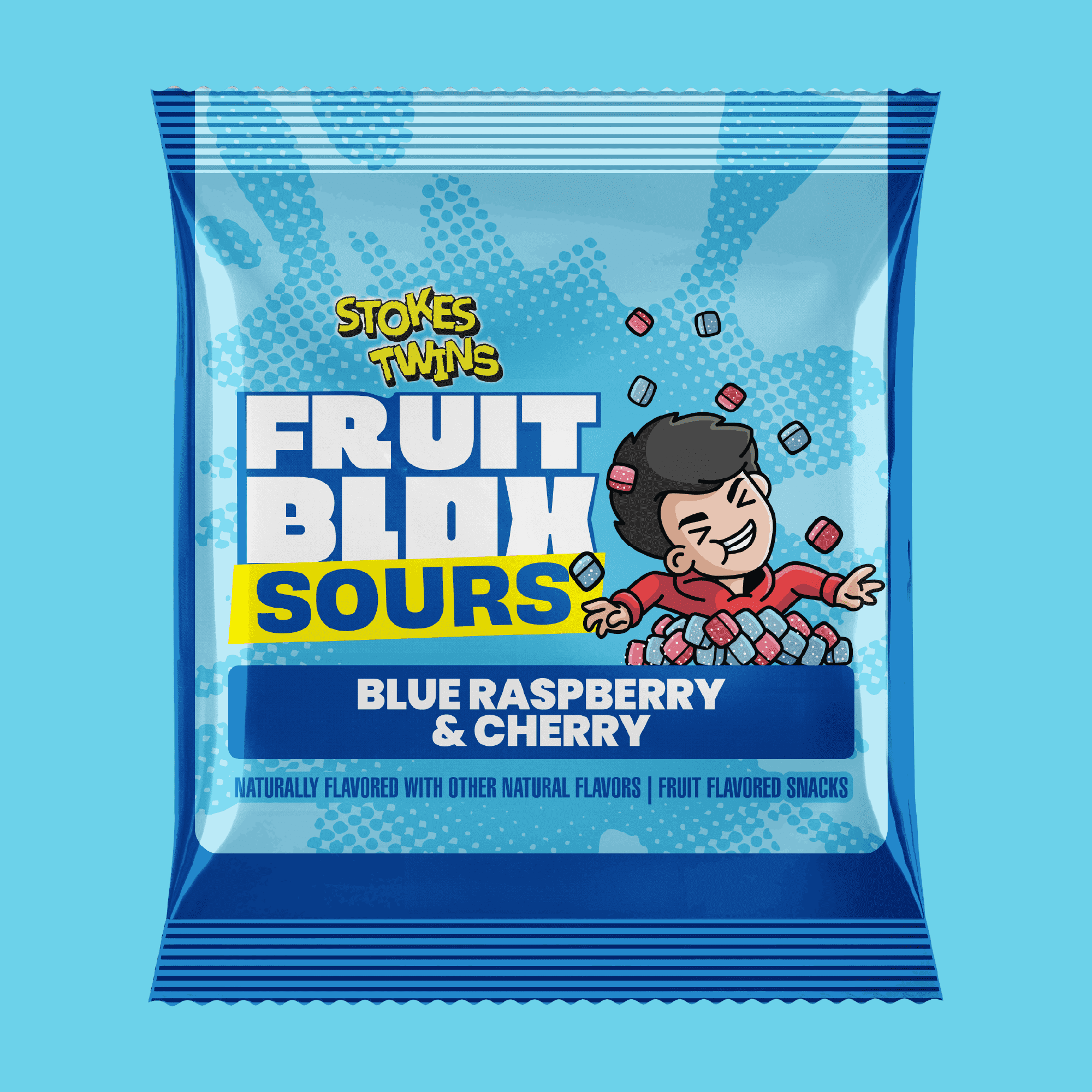 FruitBlox Stokes Twins Sour Chewy Fruit Snacks Blue Raspberry and Cherry 22 Count with Green Olive Bowl by ValueNest
