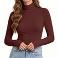 thumbnail image 6 of cocolona Fall Base Layer Tops for Women Mock Neck Long Sleeve Elastic Shirts Solid Color Pullover Slim Blouses, 6 of 7