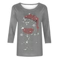 thumbnail image 4 of DeHolifer Women T-Shirts Red Wine Glass 3/4 Sleeve Christmas Pullover Xmas Santa Hat Graphic Blouse T-Shirts Tops Gray M, 4 of 4