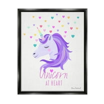 Stupell Industries Unicorn At Heart Phrase Pastel Purple Hearts Pattern Graphic Art Jet Black Floating Framed Canvas Print Wall Art, Design by Diane Neukirch