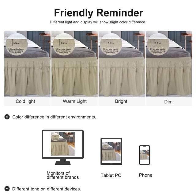 Unique Bargains Polyester Bed Skirt Durable 16 Inch Drop Easy Fit Wrinkle, Elastic Dust Ruffles Bedskirts