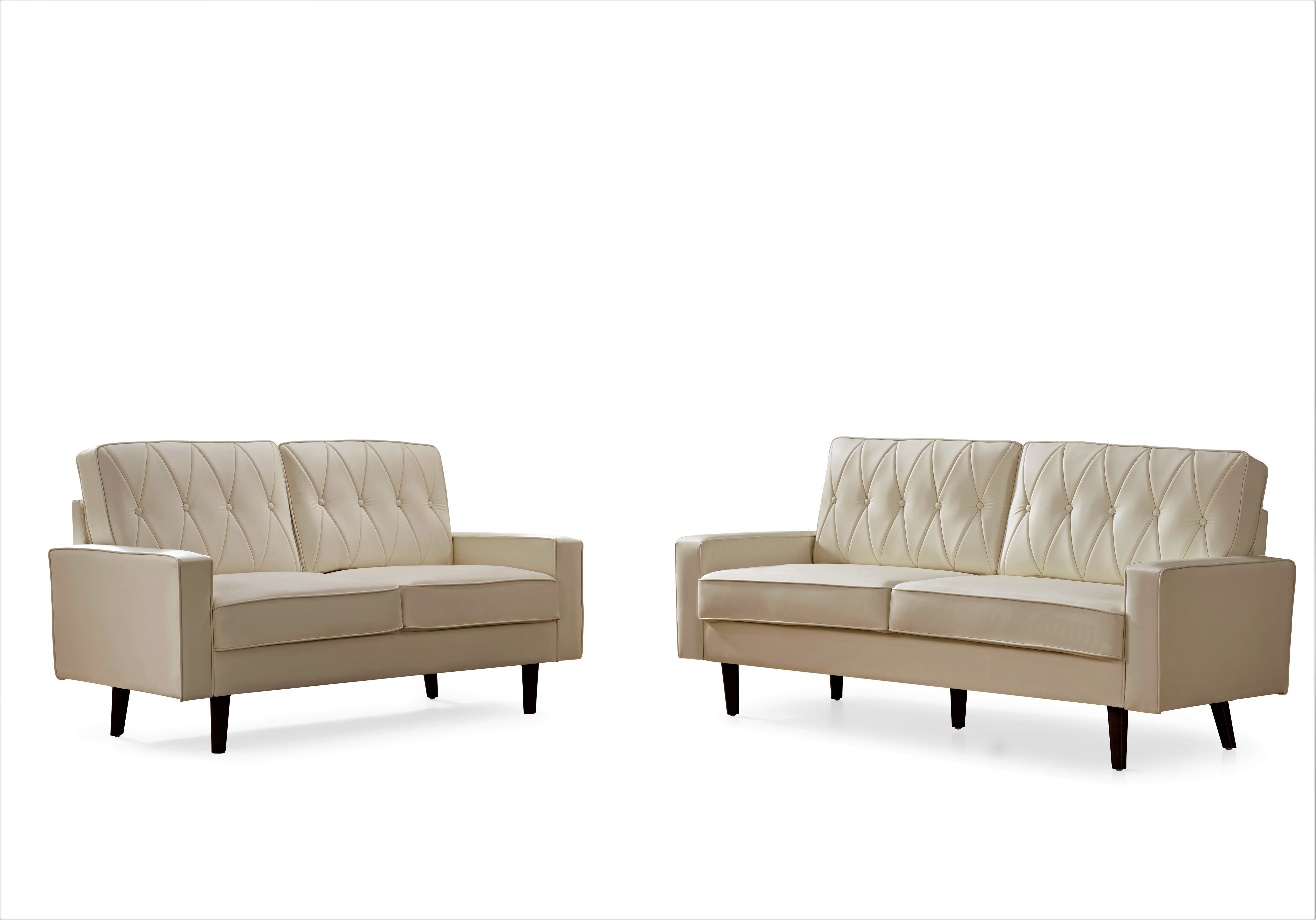 US Pride Furniture Acire Faux Leather Cushion Back 2Pcs Living Room Set, White