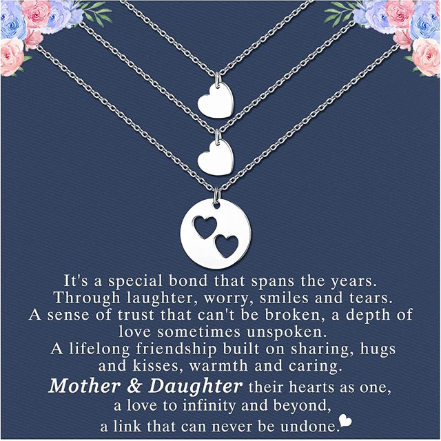 Juego de collar para madre e hija para 2/3, collares plateados con forma de corazón recortado a juego, regalos de cumpleaños para el día de la madre