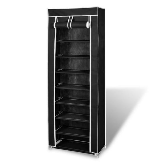 Fabric Shoe Cabinet with Cover - Black - 22 x 11 x 64 in.