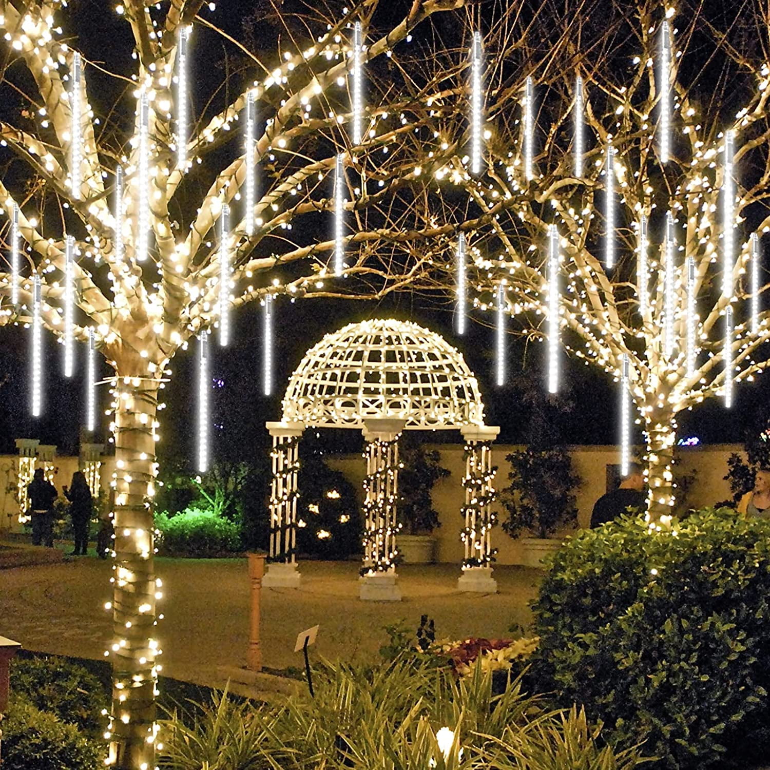 Waterproof Falling Rain Lights Meteor Shower Lights 10 Tube LED Icicle Cascading String Lights for Christmas Halloween Holiday Decoration Garden Outdoor Trees Wedding Party