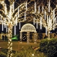 thumbnail image 2 of Meteor Shower Rain Lights 10 Tubes 480 LEDs Meteor Light Christmas Snow Falling Rain Lights for Tree Halloween Christmas Holiday Wedding Outdoor Decoration (White), 2 of 6